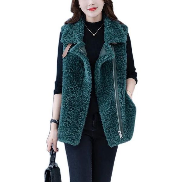 

vests lamb velvet vest outerwear women jackets 2022 new autumn winter zipper jacket add velvet thick waistcoat vest female coat, Black;white
