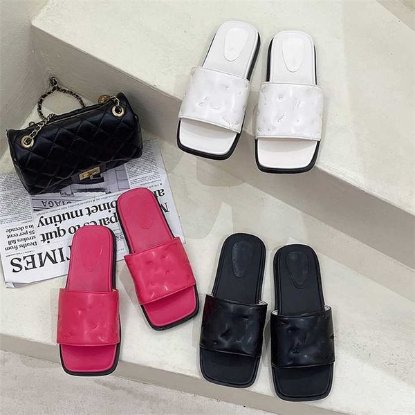 

embroidered monograms square toe slippers women pool pillow comfort flat slides old flower sandals shoes brand flats luxury beach slider lad, Black