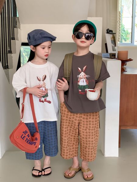 

tshirts summer boys girls korean cartoon rabbit print short sleeve tshirt children breathable casual tees kids toddler clothes 230427, Blue