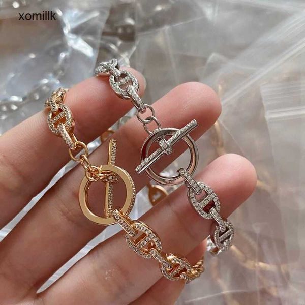 

hermm gift bracelets 18k inlaid moissanite full diamond cluster pig nose q word bracelet elegant simple female, Black