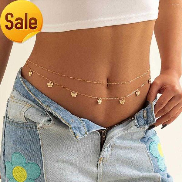 

chains sweet and cool girl wind tassel butterfly pendant double waist chain european american single circle metal body, Silver