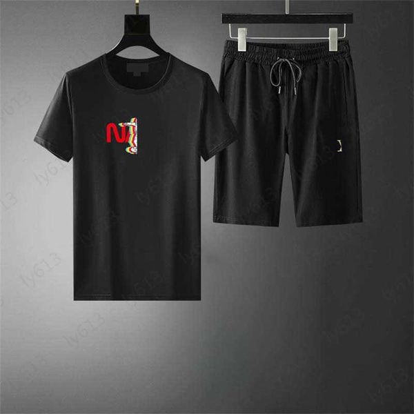 

mens black designer clothes sets summer colorful classic digital brand cartoon pattern printed pure cotton round neck t-shirt shorts sports, Gray