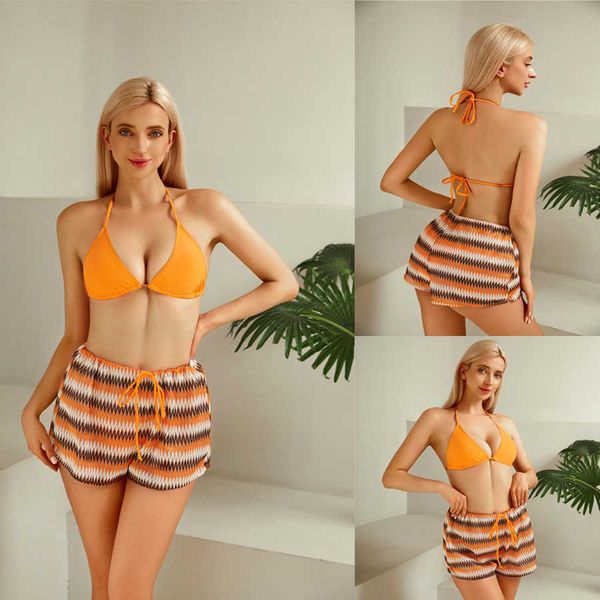 

women's split 2023 three piece high waist lace up flat angle swimwear