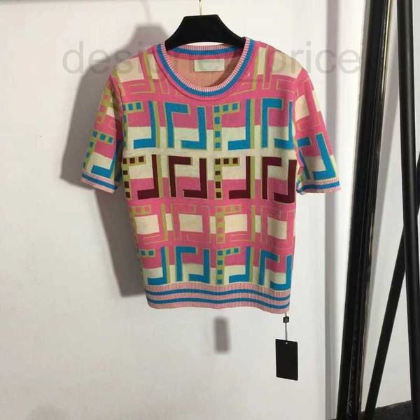 

women's knits & tees designer stitching color ice silk knitted short sleeve fashion new luxury quality t-shirt f8d3, White
