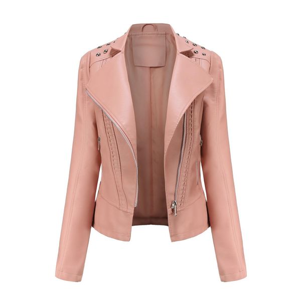 

fur rivet faux leather jacket women 2023 motorcycle moto biker zipper jacket ladies pink black purple coat fashion spring autumn
