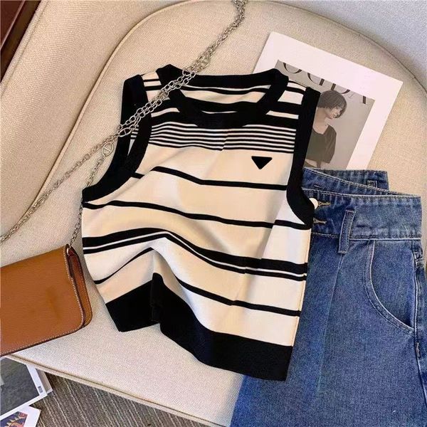 

Woman Tanks Shirt Vest Summer Female Tops Tee Knits T Shirts Sleeveless Striped Designer Budge Sweaters Vests S, Green