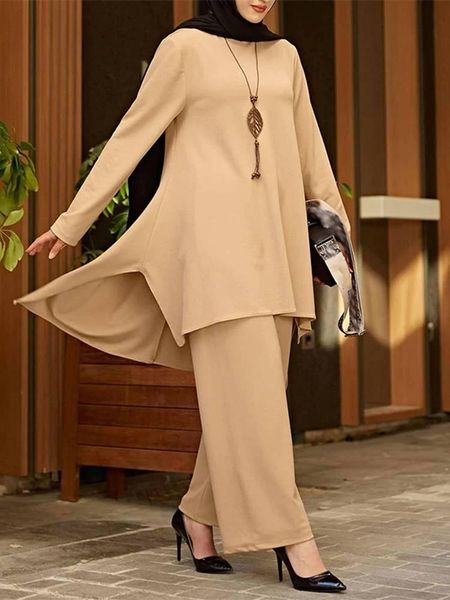 

jeans zanzea 2pcs women fashion long sleeve blouse pant sets casual loose muslim sets dubai turkey islamic clothing 2023 matching sets, Blue