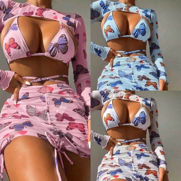 

butterfly 2023 new print drawcord strap four-piece swimsuit bikini
