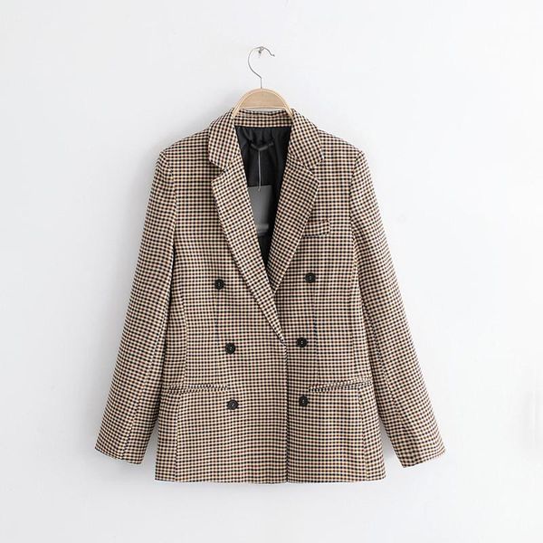 

pants 2018 autumn women brown plaid blazers female jackets for womens outwear feminine office ladies notched collar suits sets, White