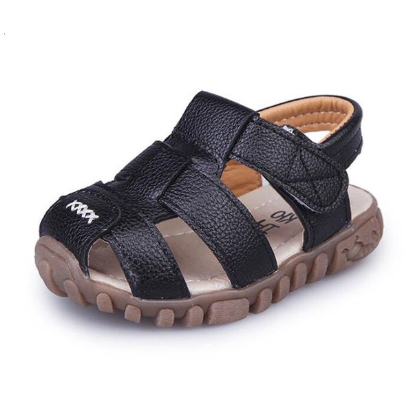 

sandals size 21-30 toddler boy sandals kids summer beach shoes boys soft pu leather closed toe sandals 230427, Black;red
