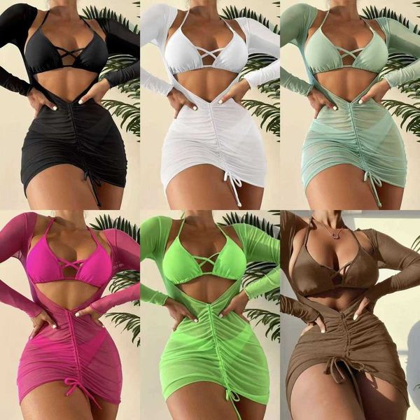 

three 2023 new piece long yarn skirt tied swimsuit bikini