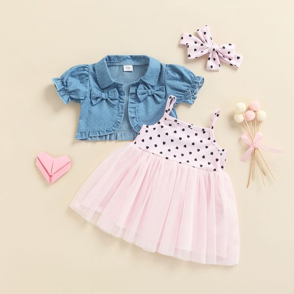 

rompers born baby girls summer clothes spaghetti strap sleeveless tulle tutu dress and short sleeve jacket and headband 3pcs 230427, Blue