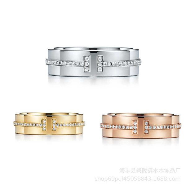 

tiffay style ring women's double t band diamond single side jewelry personality versatile fashion ins, Silver