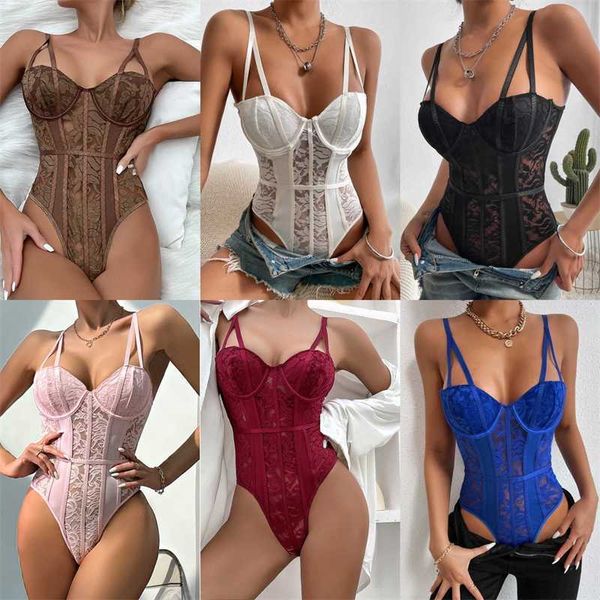 

women clothing designer jumpsuits rompers 2023 summer new lace splice small street spice girls bodysuit, Black;white