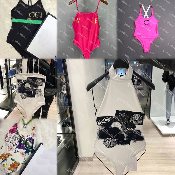 

multi styles women designer swimsuits summer backless one piece swimwear fashion brand logo printed cross strap bathing suit, White;black