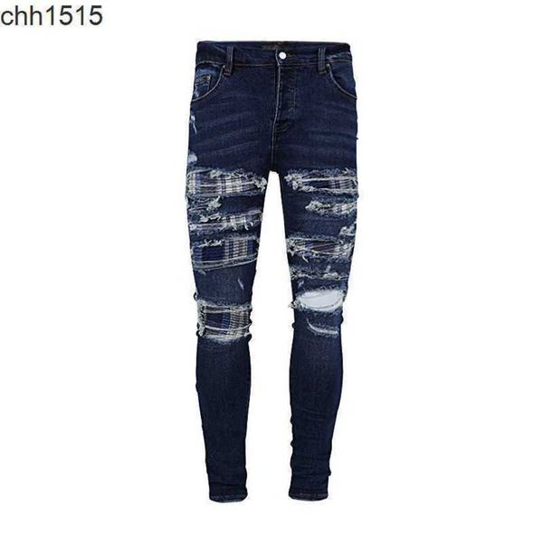

pants 2023 men's off cloth fashion brand pasted hole washing young blue fashion color slim fit jeans