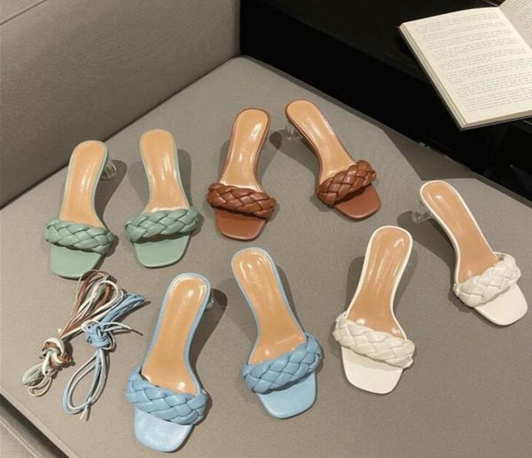 

fashion style weave women slippers ladies thin high heels narrow beach sandals open toe slip on summer slides flip flops shoes y076221277, Black