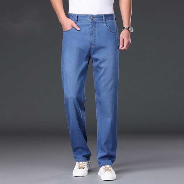 

men's jeans 2023 spring and autumn new men's silk denim pants men's trend business casual slim fit straight leg, Blue