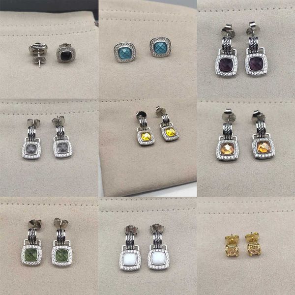 

stud earrings designer earring diamond square 925 sterling silver cable transparent stone white agate 18k gold women fashion gemstone prince, Golden;silver