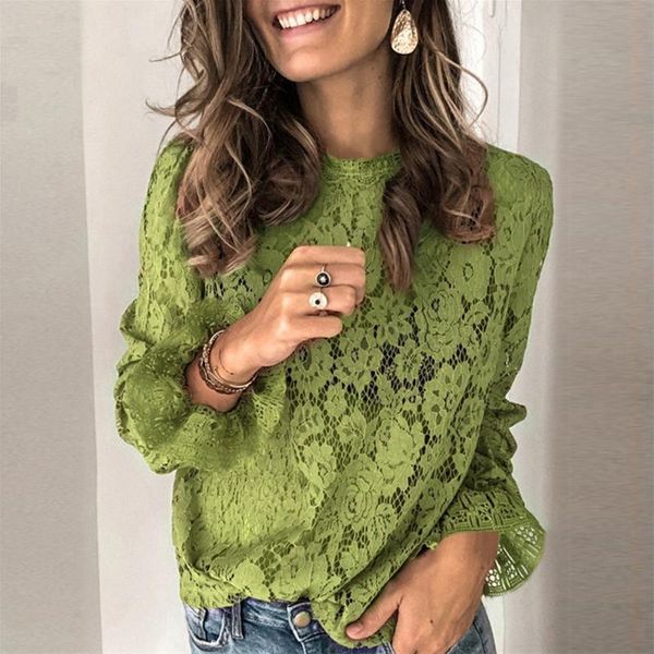 

t-shirt flare long sleeved y2k tshirt solid hollow out lace women's clothing new year 2022 club casual tunics roupas femininas top, White