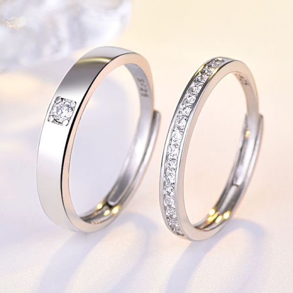 

1 pair copper plated platinum adjustable couple rings men women overlap opening engagement wedding finger jewelry valentine's day gift, Silver