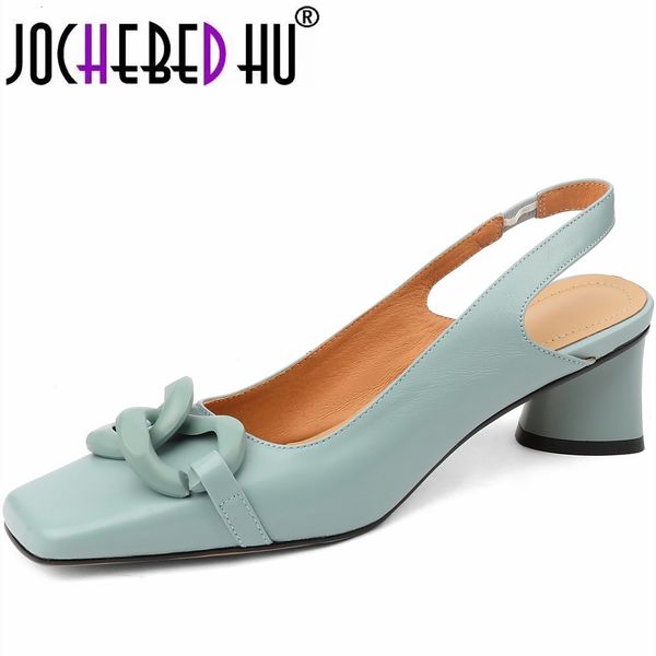 

sandals jochebed hu brand summer style fashion women genuine personality leather buckle square toe thick heel shoes 34-43 230427, Black