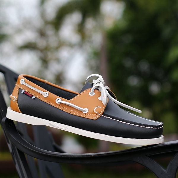 

dress shoes leather men casual shoes fashion docksides boat shoes england men's flats lace up men loafers breathable handmade moccasins, Black