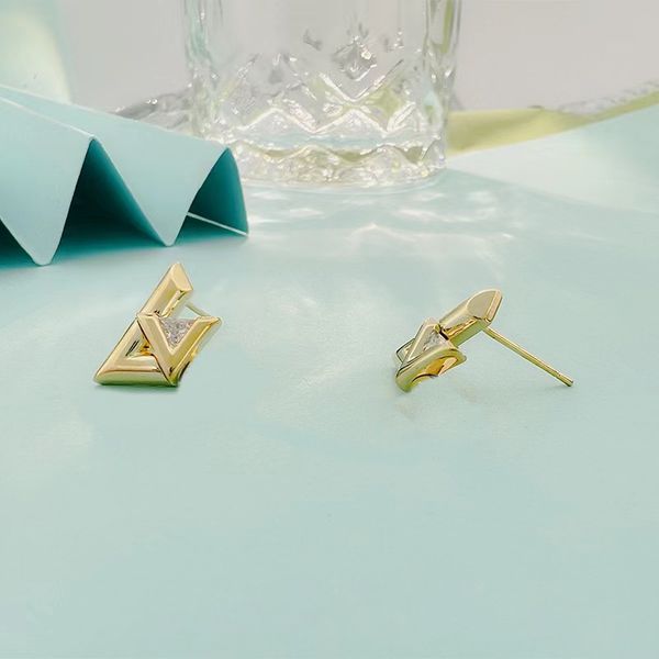 

minimalist double v stud earrings with diamonds for men and women in 18k gold niche designer brand 925 silver jewellery gift, Golden;silver