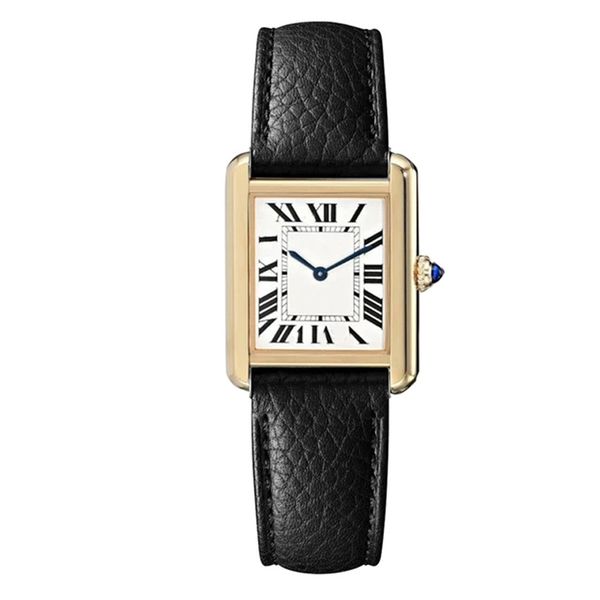 

gold womens watch sier black leather female ladies quartz movement squre rome dial, Slivery;golden
