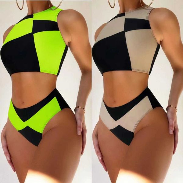 

color matching solid bikini bikini women's tank high waisted split swimsuit spring swimsuit women