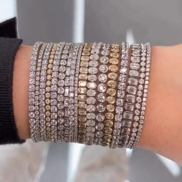 

beaded gelang tenis cz zirkonia kubik 5a 17cm 19cm pengaturan bezel perhiasan rantai gadis wanita klasik sederhana 230427, Black