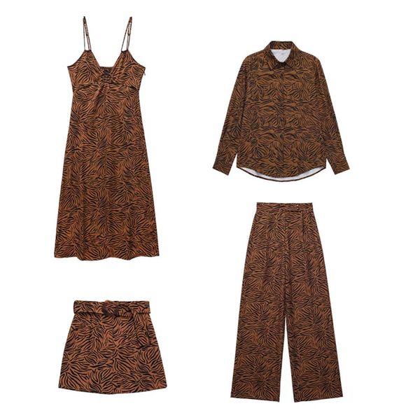 

dress pb za summer new women's animal print longsleeved shirt + fashionable skirt high waist loose trousers 2157/032, White
