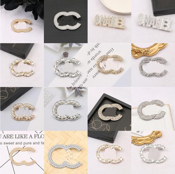 

luxury brand designers doubel c letters brooches 18k gold plated brooch crystal suit pin small sweet wind jewelry accessories wedding party, Gray