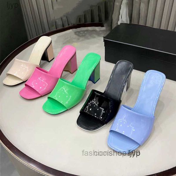 

designer women's high heel slippers chunky heel leather party fashion summer jelly sandals 8.5 4.5 cm size 35-43, Black