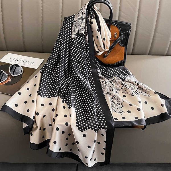 

scarves 2023 spring luxury design silk scarfs shawl female summer hijab neckerchiefs women soft satin foulard summer sun protection wrap j23, Blue;gray