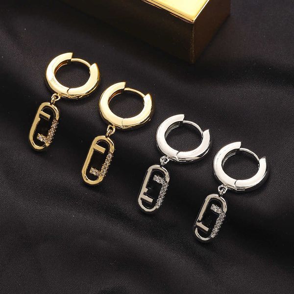 

french fenjia brass plating earrings with gold plated earrings premium sense ins style f steel stamp set with zircon earrings, Golden