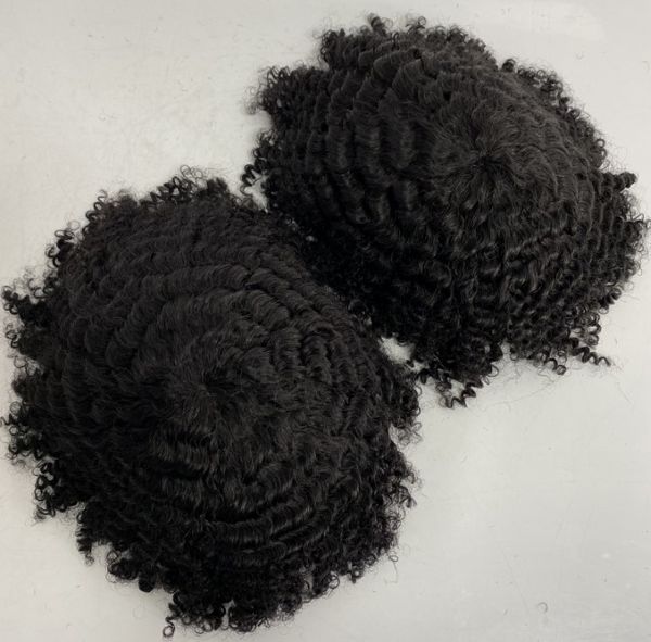 

6 inches european virgin human hair hairpiece 1b# natural black color 10mm wave 8x10 toupee full lace unit for black men