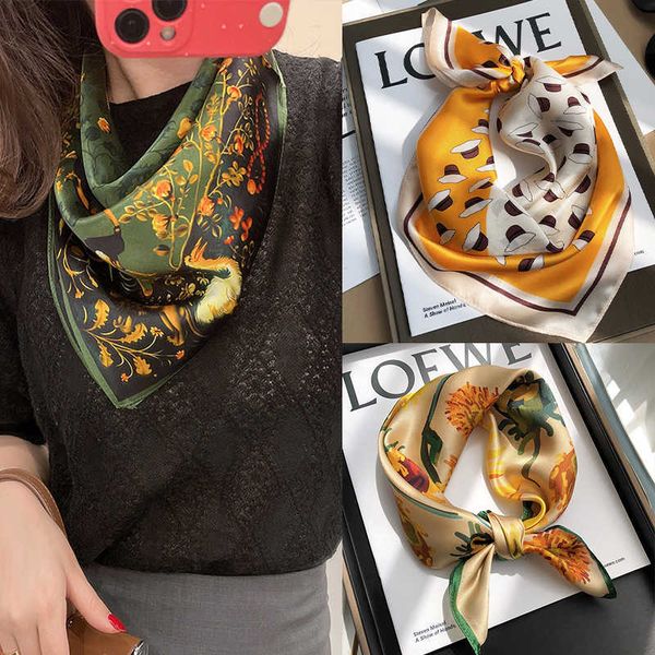

scarves women 100 pure silk scarf elegant floral printed small square neck kerchief bandana female echarpe luxury hairbands 2022 spring j230, Blue;gray
