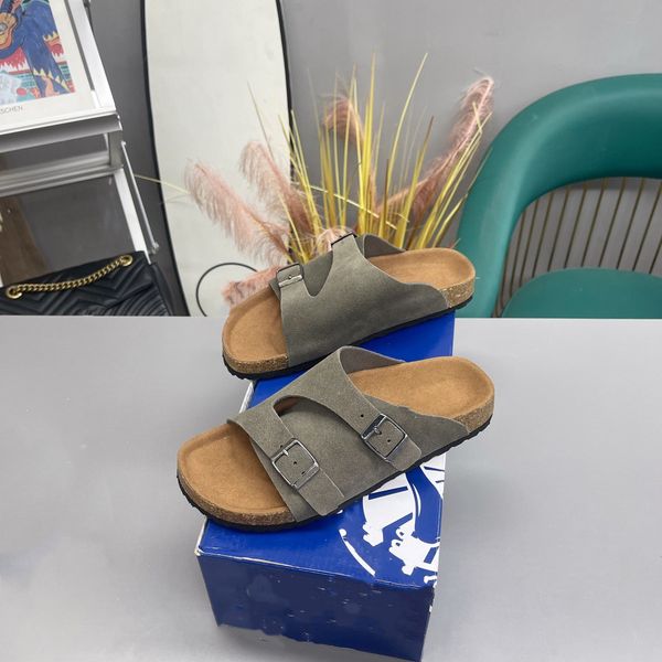

casual shoes boston slippers cork flat slipper men women beach sandals wrapped toe leather slides thick soled germany 05, Black