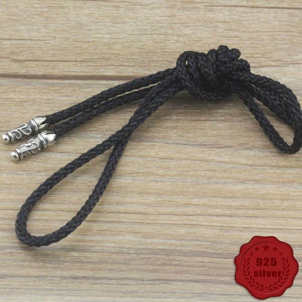 

40004 couple sterling silver necklace rope couple jewelry silver buckle pattern black rope neck fashion personality jewelry