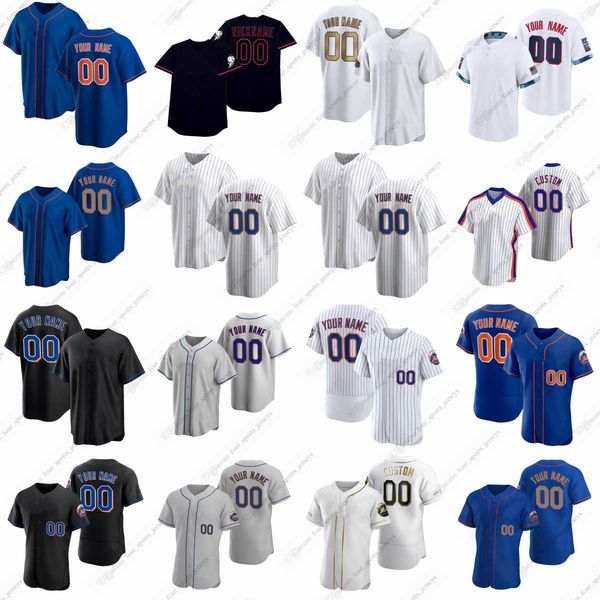 

2023 custom lindor baseball jerseys piazza alonso strawberry verlander seaver hernandez brigham hunter lucchesi megill ottavino peterson ral, Blue;black