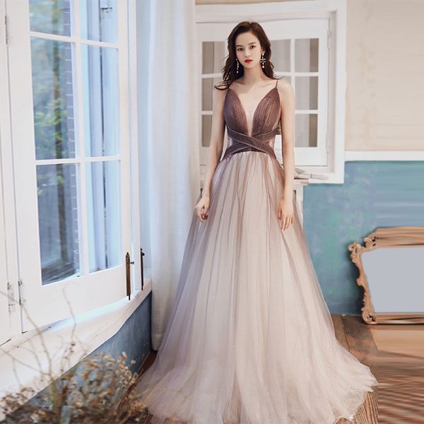 

champagne cocktail dress v neck temperament spaghetti strap sequined backless female floor length elegant evening dresses, Black