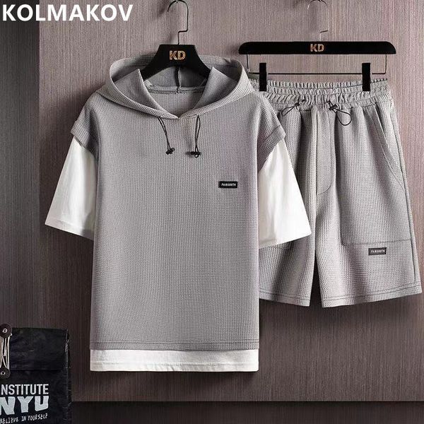 

mens tracksuits summer mens classic fashion trend waffle twopiece mens casual loose comfortable large size highquality suit m5xl 230428, Gray
