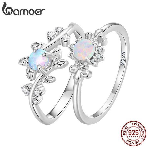 

band rings bamoer 925 sterling silver leaf ring white opal rings elegant vine ring for women birthday gift with jewelry box z0428