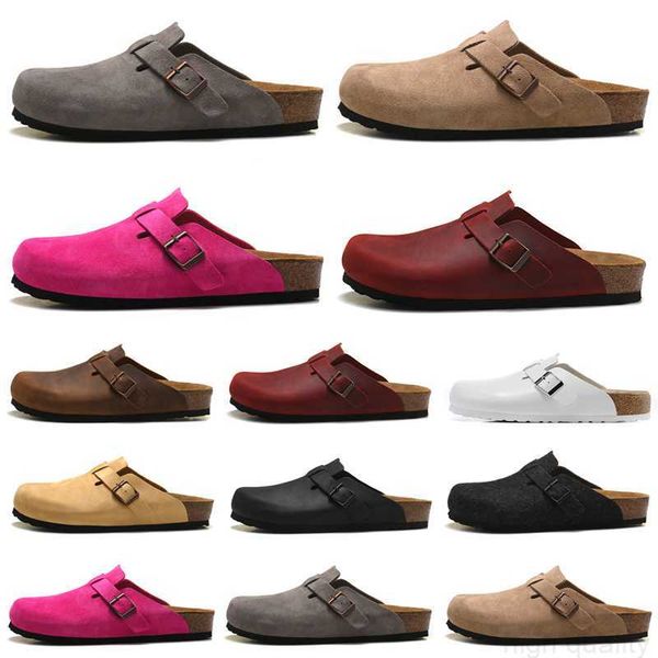 

slippers designer sandals men women slide slippers birks boston soft footbed clogs suede leather buckle strap shoes hombres mujeres, Black