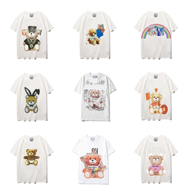 

american mens cartoon bear design t shirt spring us dollar pin letter graphic printing 100% cotton breathable summer fashion casual womans t, White;black