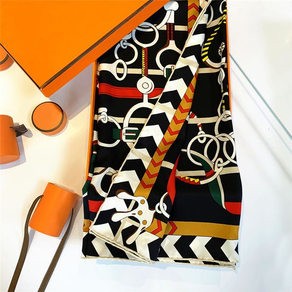 

sarongs produk baru musim semi merek mewah syal twill rantai besar mode sutra selendang tangan serbaguna wanita dingin 230427, Blue;gray