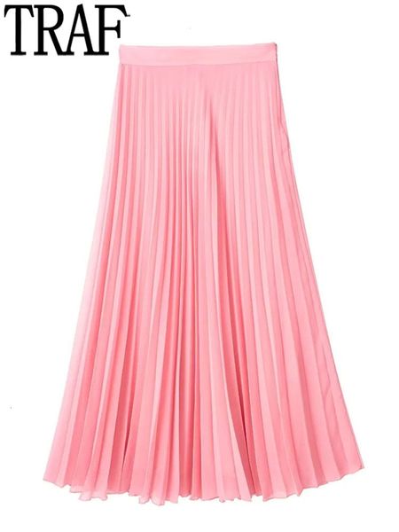 

skirts traf pink pleated skirt woman high waist long skirts for women fashion summer midi skirt streetwear elegant women's skirts 23042, Black