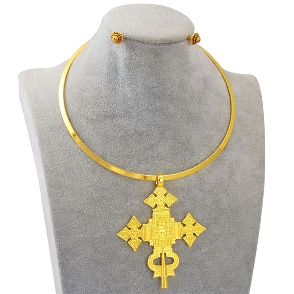 

wedding jewelry sets anniyo big zise pendant chokers collar and 1cm small earrings ethiopian jewelry sets eritrean african habesha #332106 2, Slivery;golden