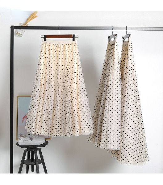 

skirts 3 layers mesh ball gown skirt year polka dot pleated voile beige black skirt women chic long tulle ins tutu skirt 230428